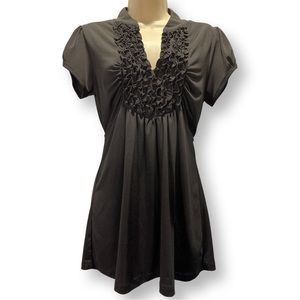 EUC - Heart Soul Black Short Sleeve Ruffled V-Neck Blouse - Size XL
